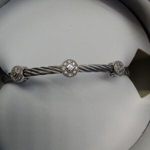 Charriol Classique 3 Round Station Cable Bangle in 18k White Gold & Steel.